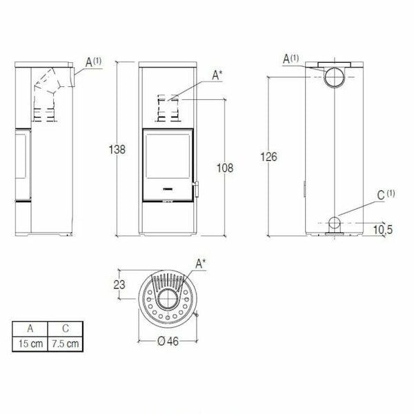 Piazzetta E924 H BCS stufa a legna scarico posteriore base fissa
