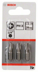 Bosch 3 bit di avvitamento extra duro PH 3, 25 mm, codolo esagonale 1/4