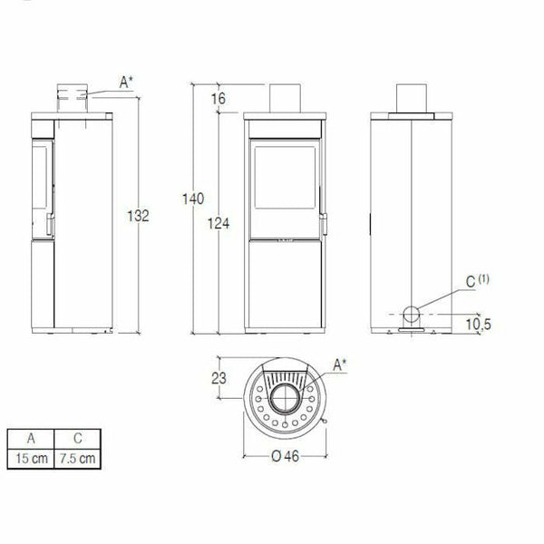 Piazzetta E924 A BCS stufa a legna 7,2 kW scarico superiore base rotante