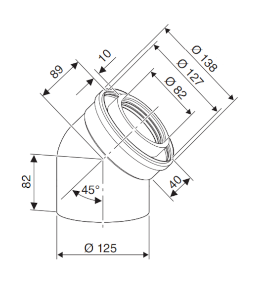 Bosch Junkers curva 45°, 80/125 mm, PP/met bianco