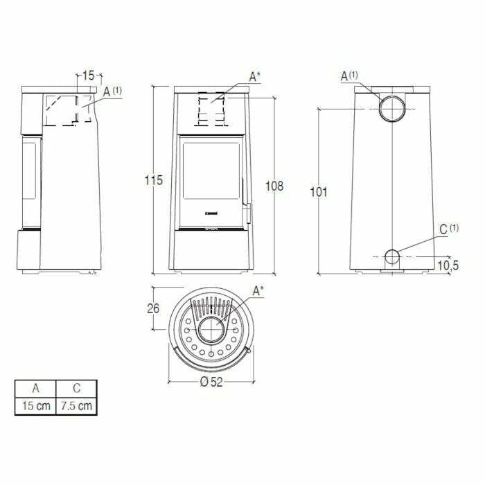 Piazzetta E924 M BCS stufa a legna scarico superiore base rotante