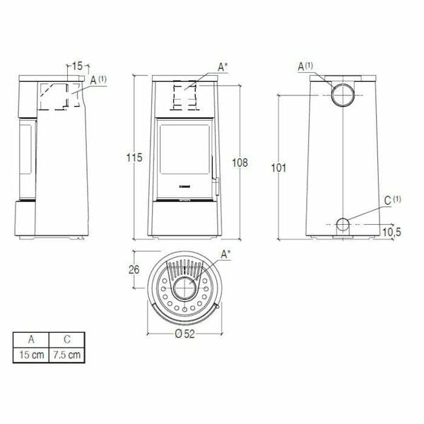 Piazzetta E924 M BCS stufa a legna scarico superiore base rotante