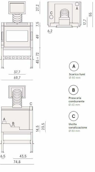 Cadel Zefiro 9 inserto Pellet Air ermetico 9,3 KW