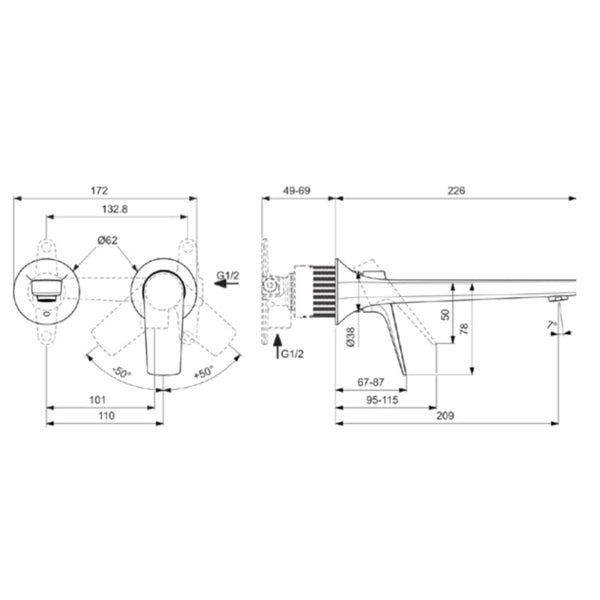 Miscelatore lavabo a parete La Dolce Vita LDV BD957AA Ideal Standard