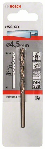 Bosch punta per metallo HSS-Co, DIN 338 4.5 x 47 x 80 mm