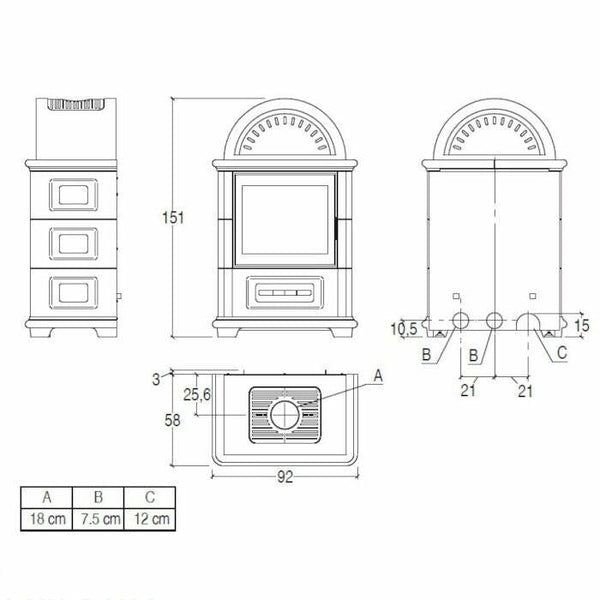 Piazzetta STUBOTTO C stubotto a legna 11 kW con bocchetta frontale