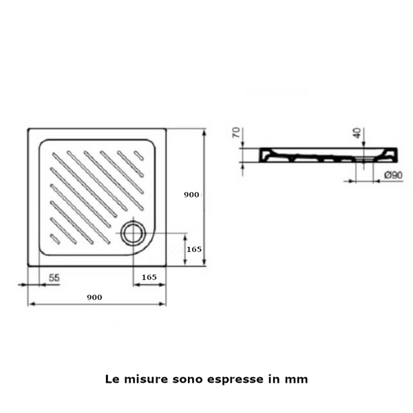 Piatto doccia LBST J025401 Ideal Standard quadrato 90 x 90 cm