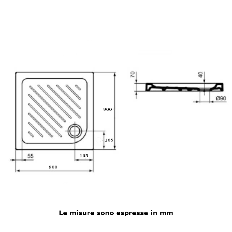 Piatto doccia LBST J025401 Ideal Standard quadrato 90 x 90 cm