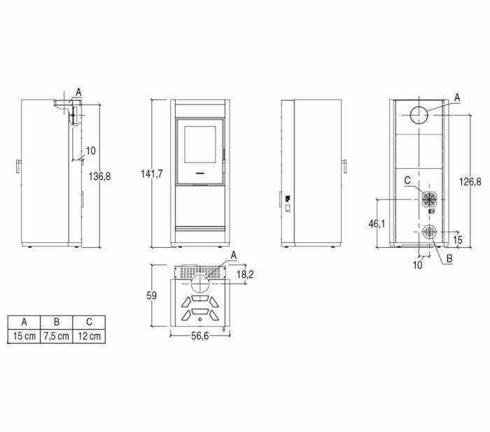 Piazzetta E228 A stufa ibrida 8,2 KW scarico posteriore