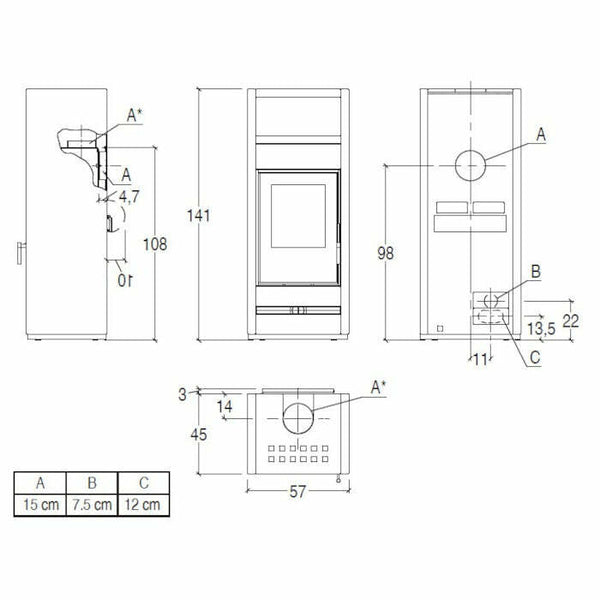Piazzetta E928 S BCS stufa a legna 11,1 kW con scaldavivande