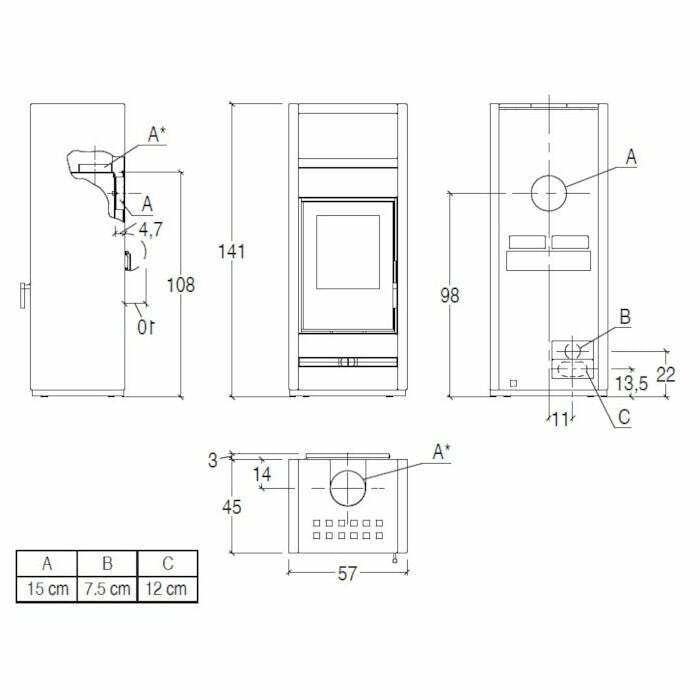 Piazzetta E928 S BCS stufa a legna 11,1 kW con scaldavivande