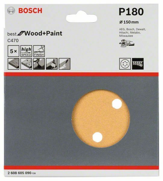 Bosch disco abrasivo, diametro 150 mm, grana 180, set 5 pezzi