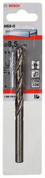 Bosch punta per metallo HSS-G, DIN 338 8.5 x 75 x 117 mm - 1 pezzo