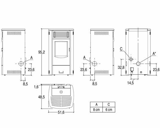 Superior Camilla stufa a pellet ermetica 6 KW
