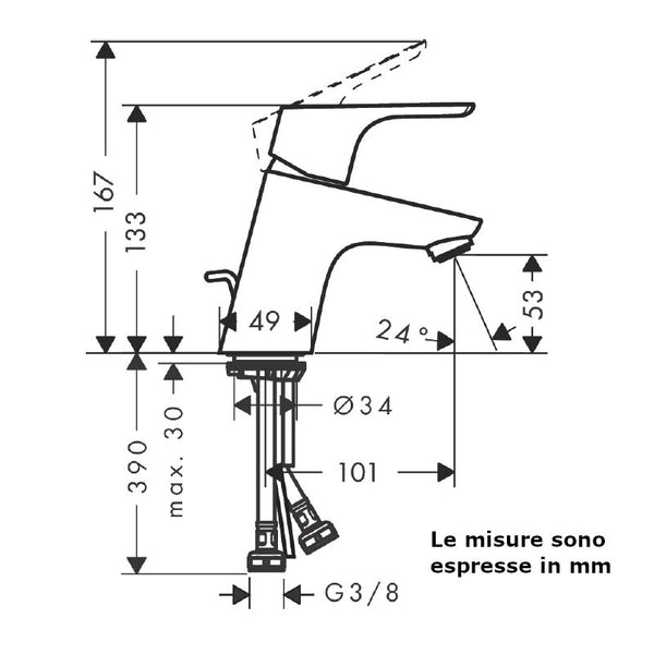 Miscelatore lavabo Focus 70 Hansgrohe con saltarello