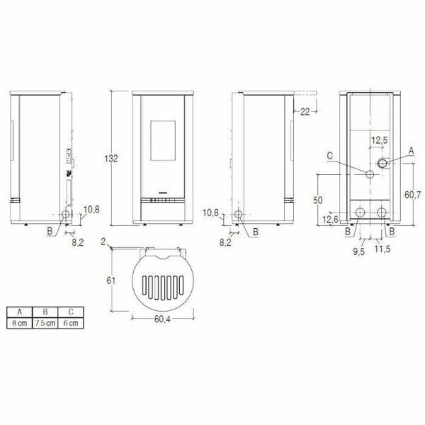 Piazzetta P230 T stufa a pellet 11 kW scarico posteriore