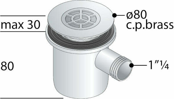 OMP pozzetto sfiorato 80 mm x 1"1/4 per piatti doccia con foro 60 mm