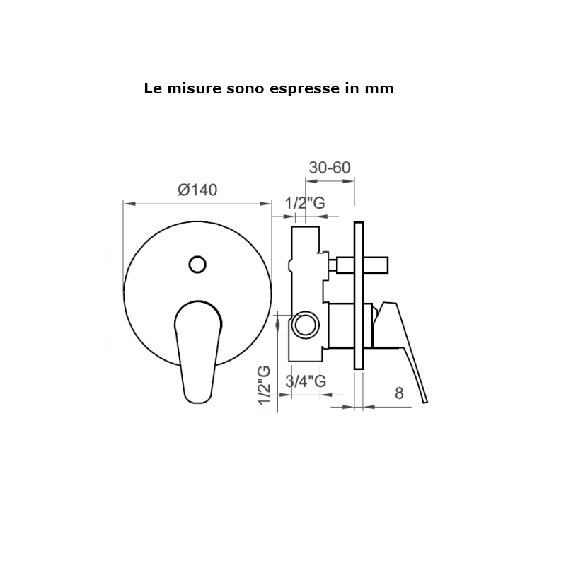 Miscelatore incasso doccia 2 vie Blumar BTMARCDO05 Ercos con deviatore