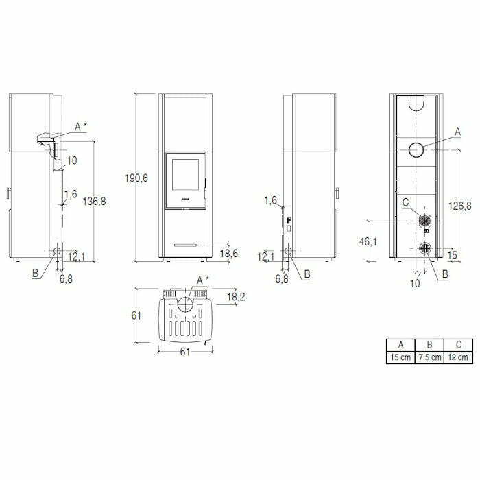 Piazzetta E228 M-H stufa ibrida 8,2 KW con bocchetta frontale e scarico posteriore