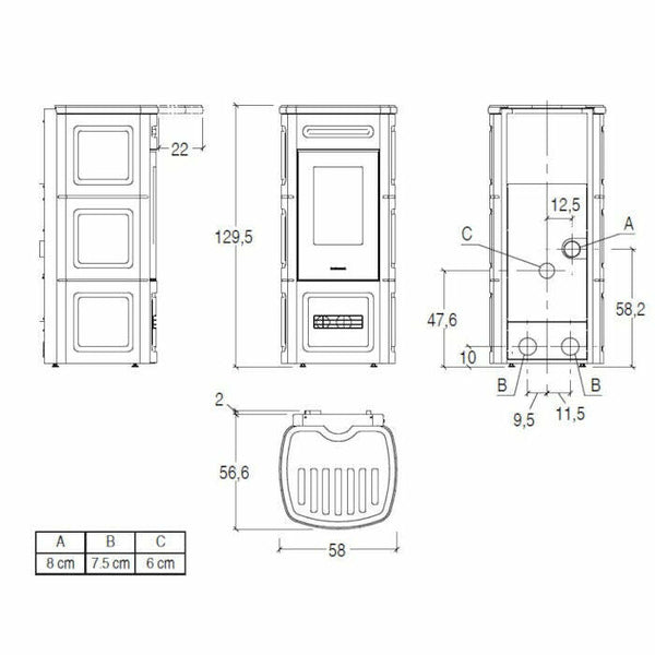 Piazzetta P230 C stufa a pellet 11 kW scarico posteriore