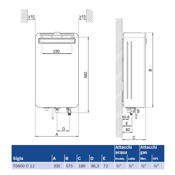 Scaldabagno Therm T5600 O 12 V31 Bosch-Junkers a GPL da esterno 12 l/min
