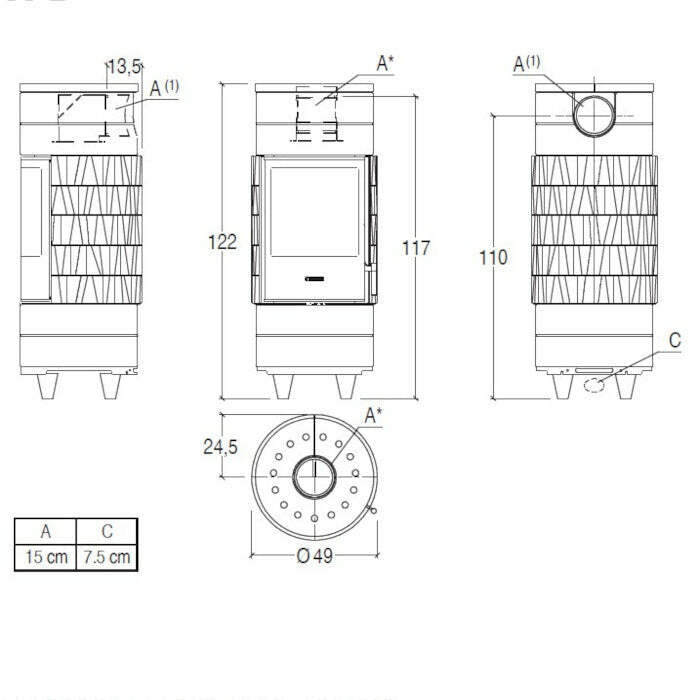 Piazzetta CIRCLE BCS stufa a legna scarico posteriore base fissa