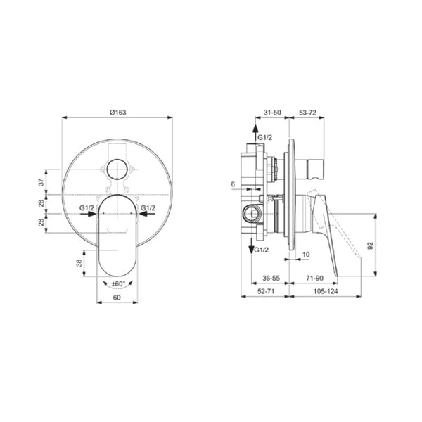 Miscelatore doccia incasso Ceralife O BE023AA Ideal Standard con deviatore e corpo incasso