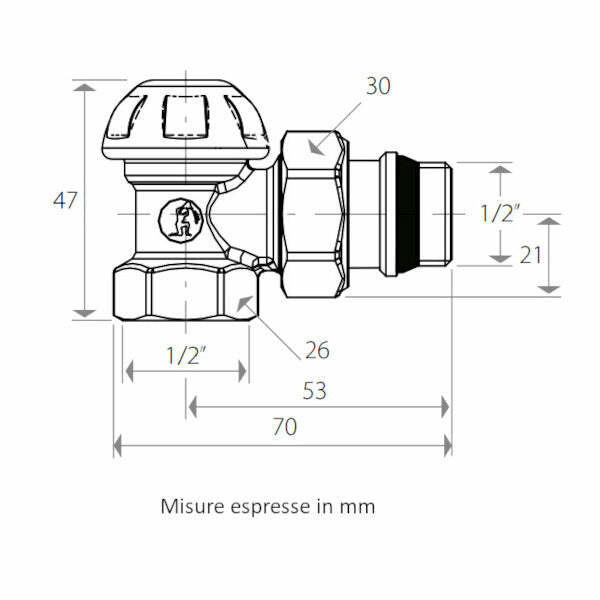 Giacomini R14TG detentore a squadra 1/2" per radiatori