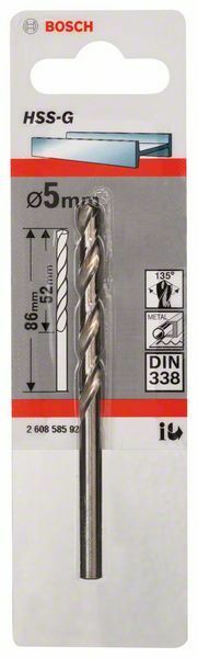 Bosch punta per metallo HSS-G, DIN 338 5 x 52 x 86 mm - 1 pezzo