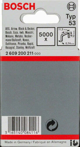 Bosch graffette a filo fine tipo 53, 11,4 x 0,74 x 10 mm, set 5000 pezzi