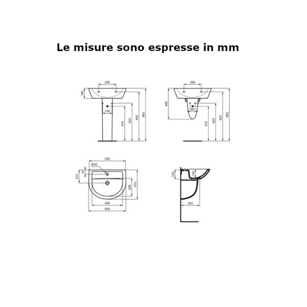 Ideal Standard colonna R206601 per lavabi Quarzo Eurovit