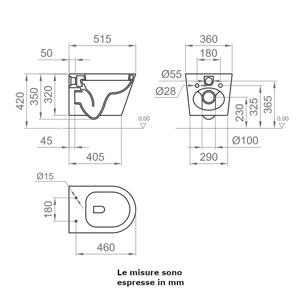 Vaso sospeso Surf BCSURLVASO0004 filo parete Ercos senza brida bianco