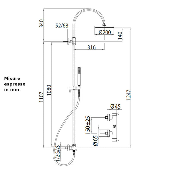 Colonna doccia Oki L02497 Bossini con miscelatore, doccetta e soffione