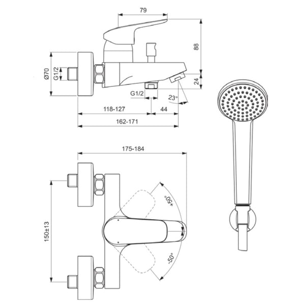Miscelatore vasca/doccia esterno Ceraflex B1722AA Ideal Standard con doccetta