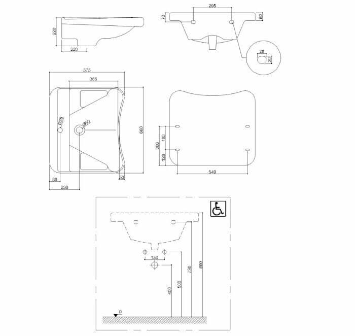 Ponte Giulio 130 lavabo ergonomico con poggia gomiti bianco europa
