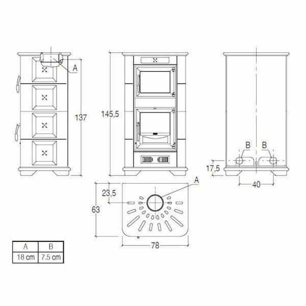 Piazzetta E900 M stufa a legna 13 kW con forno