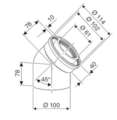 Bosch Junkers FC-CE60-45 curva 45° diametro 60/100 mm