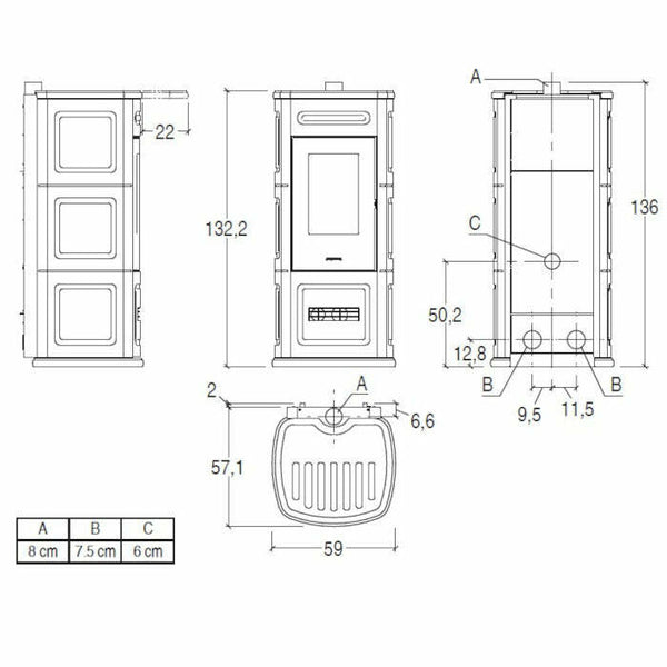 Piazzetta P230 C W/B TOP stufa a pellet 11 kW scarico superiore e basamento