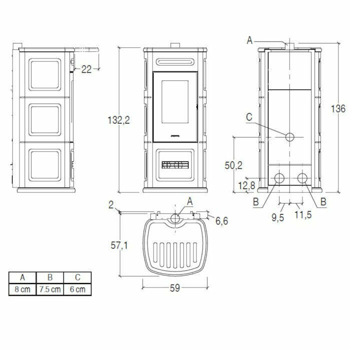 Piazzetta P230 C W/B TOP stufa a pellet 11 kW scarico superiore e basamento