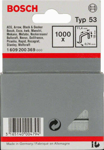 Bosch graffette a filo fine tipo 53, 11,4 x 0,74 x 18 mm, set 1000 pezzi