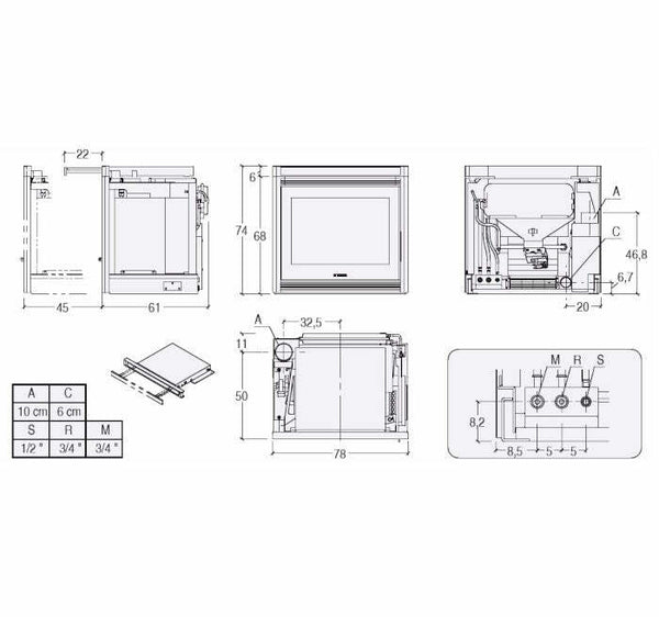 Superior SCP 14 TH inserto a pellet Thermo 16,9 KW, con cassetto