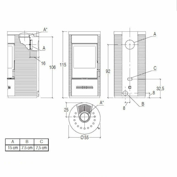 Piazzetta E929 D stufa a legna 7,9 kW