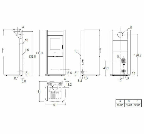Piazzetta E228 M stufa ibrida 8,2 KW con bocchetta frontale e scarico posteriore