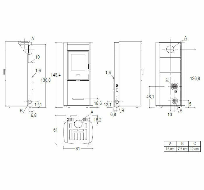 Piazzetta E228 M stufa ibrida 8,2 KW con bocchetta frontale e scarico posteriore