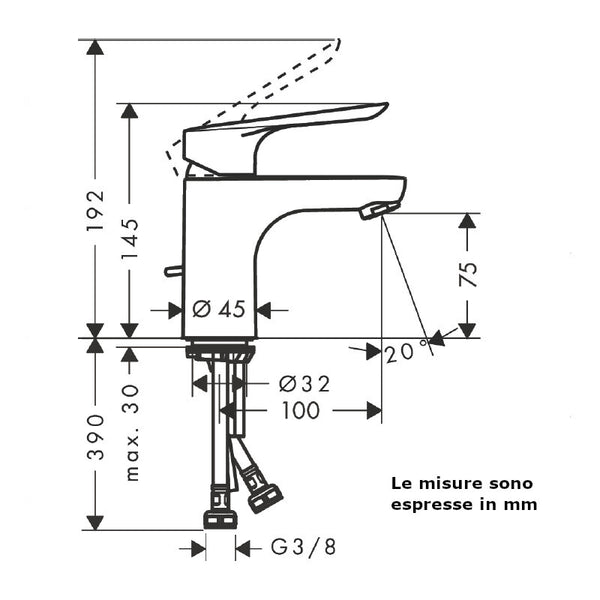 Logis E miscelatore lavabo 70 Hansgrohe 71167000 con piletta in ottone