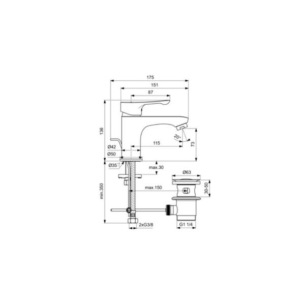 Miscelatore monocomando ALPHA BC647AA Ideal Standard per lavabo cromato