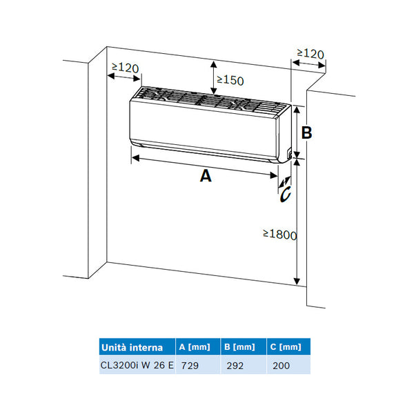 Unita' interna Climate CL3200iU W 26 E Bosch 9.000 BTU 2,6 kW
