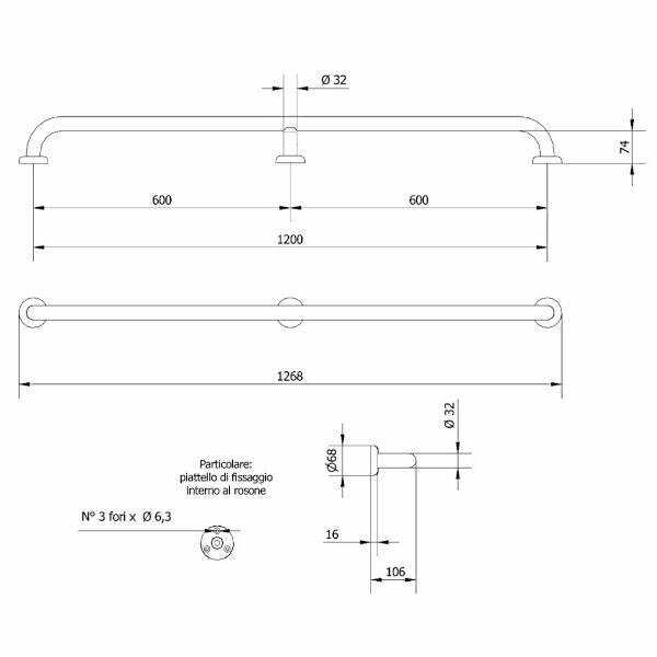 Thermomat M120-I maniglione di sicurezza lineare 120 cm bianco