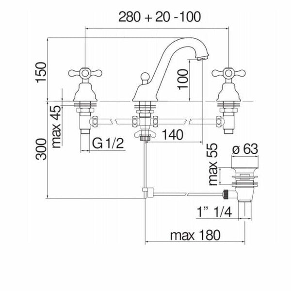 Nobili Grazia rubinetto batteria a tre fori cromato