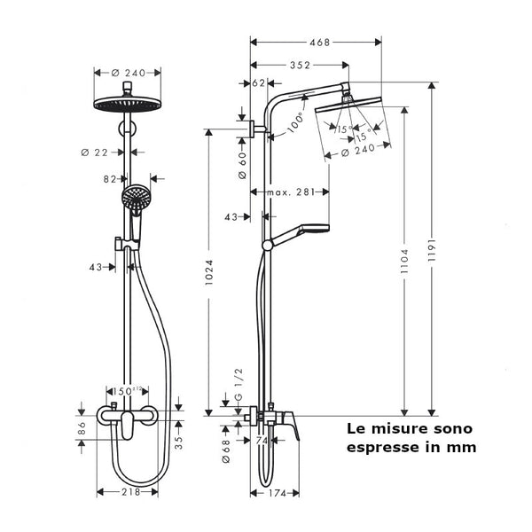 Colonna doccia Showerpipe Crometta S 240 Hansgrohe 27269000 miscelatore monocomando